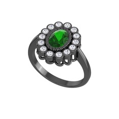 Rayiha Yüzük - Yeşil kuvars ve swarovski 925 ayar siyah rodyum kaplama gümüş yüzük #1luzosm