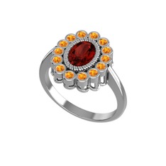 Rayiha Yüzük - Garnet ve sitrin 18 ayar beyaz altın yüzük #1mfq5yz