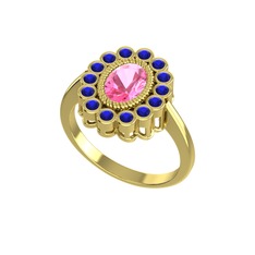 Rayiha Yüzük - Pembe kuvars ve lab safir 18 ayar altın yüzük #1mkbxm
