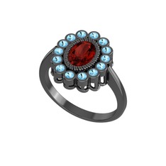 Rayiha Yüzük - Garnet ve akuamarin 925 ayar siyah rodyum kaplama gümüş yüzük #1mv1uwt