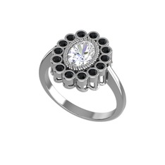 Swarovski ve siyah zirkon 18 ayar beyaz altın yüzük