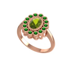 Peridot ve yeşil kuvars 14 ayar rose altın yüzük