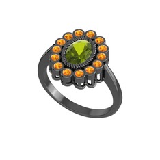 Peridot ve sitrin 925 ayar siyah rodyum kaplama gümüş yüzük
