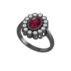 Rayiha Yüzük - Kök yakut ve swarovski 925 ayar siyah rodyum kaplama gümüş yüzük #1om9drx