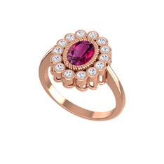 Rodolit garnet ve beyaz zirkon 8 ayar rose altın yüzük