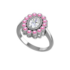 Rayiha Yüzük - Swarovski ve pembe kuvars 18 ayar beyaz altın yüzük #1pw97z1
