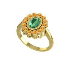 Rayiha Yüzük - Kök zümrüt ve sitrin 8 ayar altın yüzük #1r8zgm8