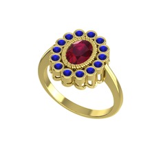 Kök yakut ve lab safir 925 ayar altın kaplama gümüş yüzük