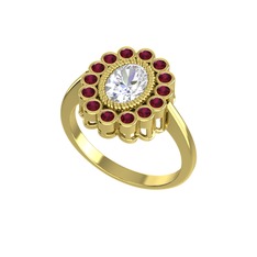 Rayiha Yüzük - Swarovski ve kök yakut 925 ayar altın kaplama gümüş yüzük #1rm2ip3