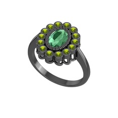 Rayiha Yüzük - Kök zümrüt ve peridot 925 ayar siyah rodyum kaplama gümüş yüzük #1run5nv