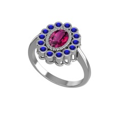 Rodolit garnet ve lab safir 14 ayar beyaz altın yüzük