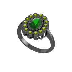 Rayiha Yüzük - Yeşil kuvars ve peridot 925 ayar siyah rodyum kaplama gümüş yüzük #1tuuthp