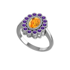 Rayiha Yüzük - Sitrin ve ametist 14 ayar beyaz altın yüzük #1tz5213