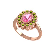 Pembe kuvars ve peridot 18 ayar rose altın yüzük