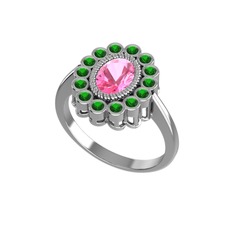 Pembe kuvars ve yeşil kuvars 14 ayar beyaz altın yüzük