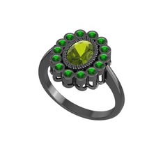 Rayiha Yüzük - Peridot ve yeşil kuvars 925 ayar siyah rodyum kaplama gümüş yüzük #1vvbokx