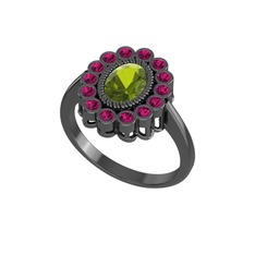 Rayiha Yüzük - Peridot ve rodolit garnet 925 ayar siyah rodyum kaplama gümüş yüzük #1witrmi