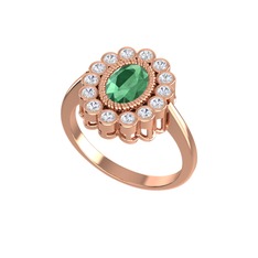 Kök zümrüt ve swarovski 14 ayar rose altın yüzük