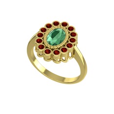 Kök zümrüt ve garnet 8 ayar altın yüzük