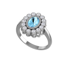 Akuamarin ve beyaz zirkon 925 ayar gümüş yüzük