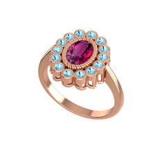 Rodolit garnet ve akuamarin 14 ayar rose altın yüzük