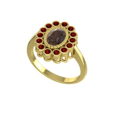 Dumanlı kuvars ve garnet 18 ayar altın yüzük