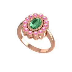 Kök zümrüt ve pembe kuvars 8 ayar rose altın yüzük