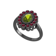 Rayiha Yüzük - Peridot ve kök yakut 925 ayar siyah rodyum kaplama gümüş yüzük #31ktue