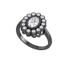 Beyaz zirkon ve swarovski 925 ayar siyah rodyum kaplama gümüş yüzük