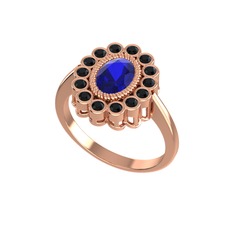 Lab safir ve siyah zirkon 14 ayar rose altın yüzük