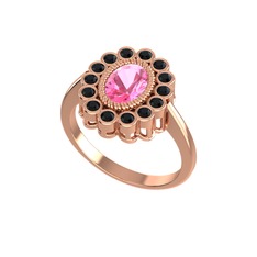 Pembe kuvars ve siyah zirkon 14 ayar rose altın yüzük