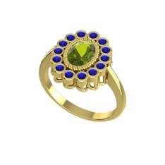 Peridot ve lab safir 18 ayar altın yüzük