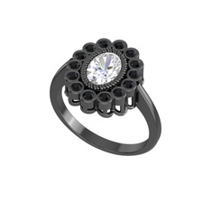 Rayiha Yüzük - Swarovski ve siyah zirkon 925 ayar siyah rodyum kaplama gümüş yüzük #4k0v83