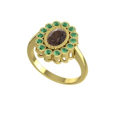 Rayiha Yüzük - Dumanlı kuvars ve kök zümrüt 18 ayar altın yüzük #4me2io