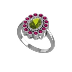 Rayiha Yüzük - Peridot ve rodolit garnet 8 ayar beyaz altın yüzük #4sv02l