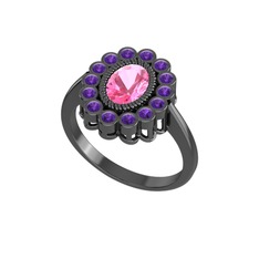 Rayiha Yüzük - Pembe kuvars ve ametist 925 ayar siyah rodyum kaplama gümüş yüzük #4u1tok