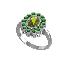 Peridot ve yeşil kuvars 8 ayar beyaz altın yüzük