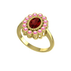 Rayiha Yüzük - Garnet ve pembe kuvars 14 ayar altın yüzük #5ljehx