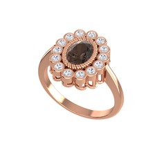 Dumanlı kuvars ve swarovski 925 ayar rose altın kaplama gümüş yüzük
