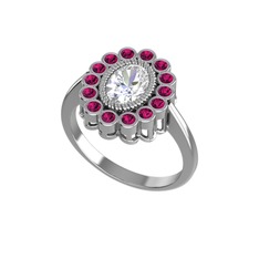 Beyaz zirkon ve rodolit garnet 925 ayar gümüş yüzük