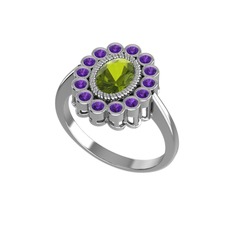Rayiha Yüzük - Peridot ve ametist 14 ayar beyaz altın yüzük #65awlx