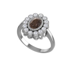 Rayiha Yüzük - Dumanlı kuvars ve beyaz zirkon 18 ayar beyaz altın yüzük #6ms1hw