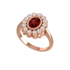 Garnet ve pırlanta 8 ayar rose altın yüzük (0.21 karat)