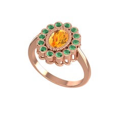 Sitrin ve kök zümrüt 18 ayar rose altın yüzük