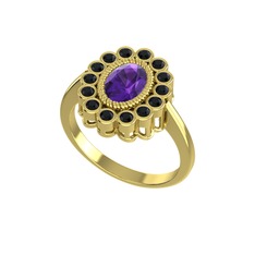 Rayiha Yüzük - Ametist ve siyah zirkon 925 ayar altın kaplama gümüş yüzük #865gss
