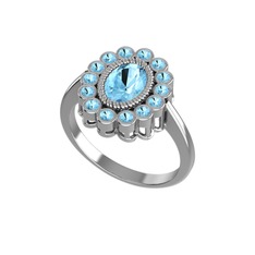 Akuamarin 18 ayar beyaz altın yüzük