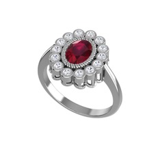 Rayiha Yüzük - Kök yakut ve swarovski 18 ayar beyaz altın yüzük #8p8aoi