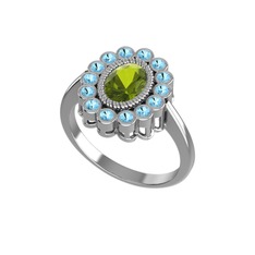 Peridot ve akuamarin 18 ayar beyaz altın yüzük