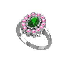 Yeşil kuvars ve pembe kuvars 925 ayar gümüş yüzük
