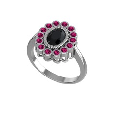 Rayiha Yüzük - Siyah zirkon ve rodolit garnet 18 ayar beyaz altın yüzük #97jh8o